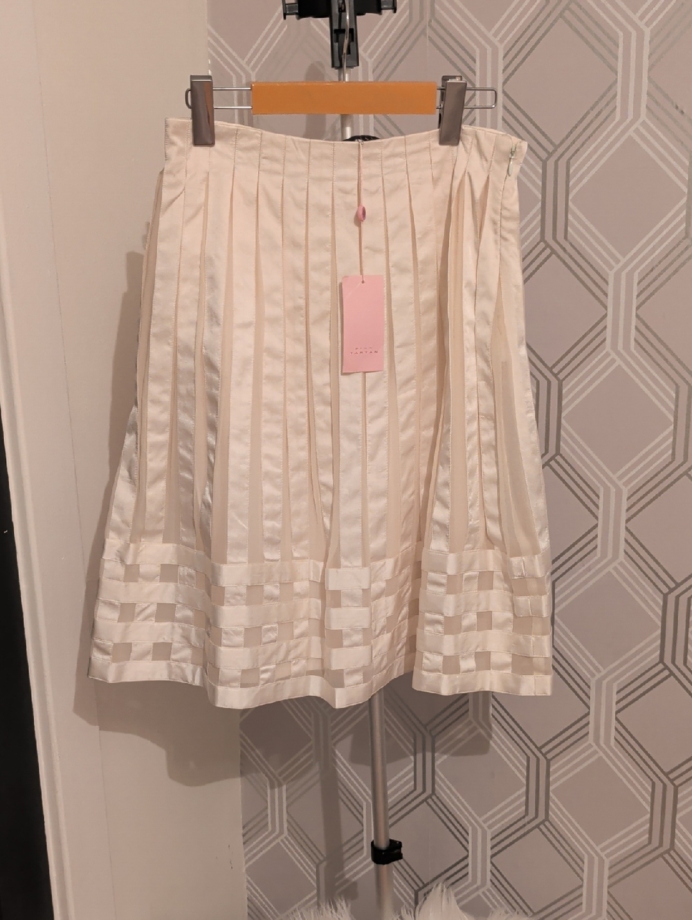 Pink Tartan Ivory Pleated A-Line Skirt
